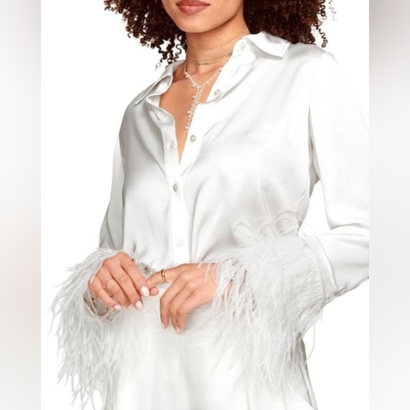 10. NWOT RAMY BROOK ALARA FEATHER BLOUSE SIZE XS - Picture 1 of 7